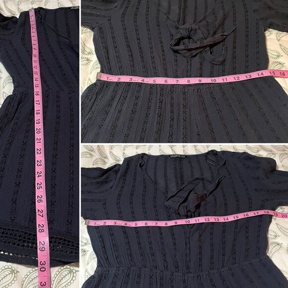 Cotton On Navy Blue Eyelet Tie Front Romper Crochet Lace Trim S - Picture 10 of 10